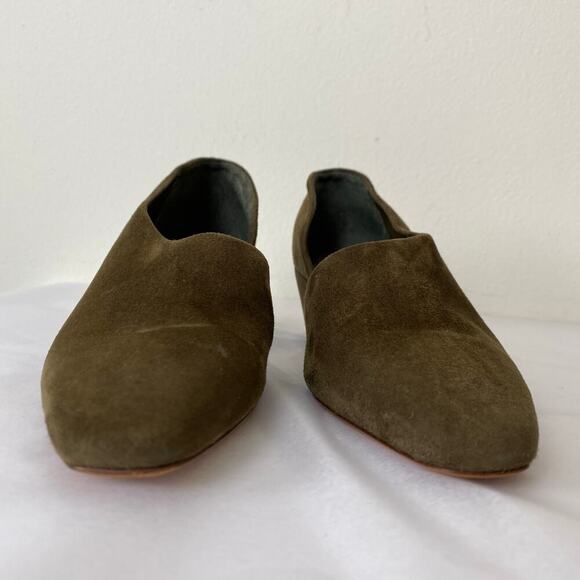 Vince Barolo Suede Wedge Heel Size 6.5 Olive Green Square Toe Casual D'Orsay - Picture 7 of 13